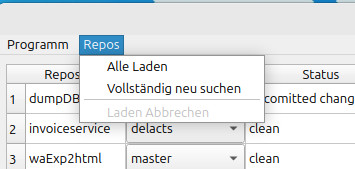 Gitassistant Screenshot der Linux Version (Menü im Hauptfenster)